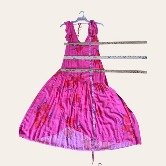 Free People Tropical Hawaiian Hibiscus Hot Pink Floral Maxi  Drtess Sz 4 # 1513 - Picture 13 of 13